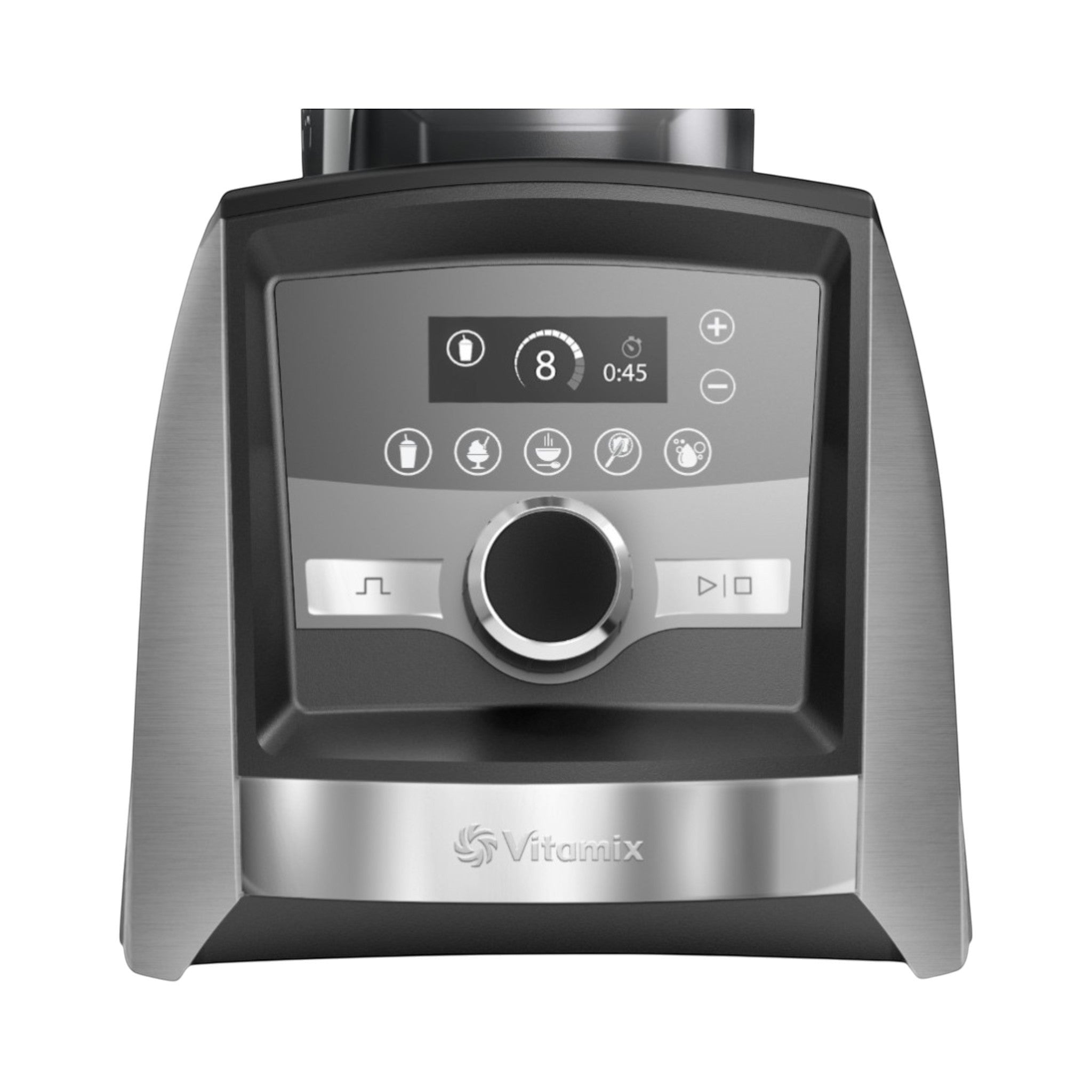 Vitamix A3500i Bedienfeld mit Touch-Display und fuenf Programmen, gebuersteter Edelstahl