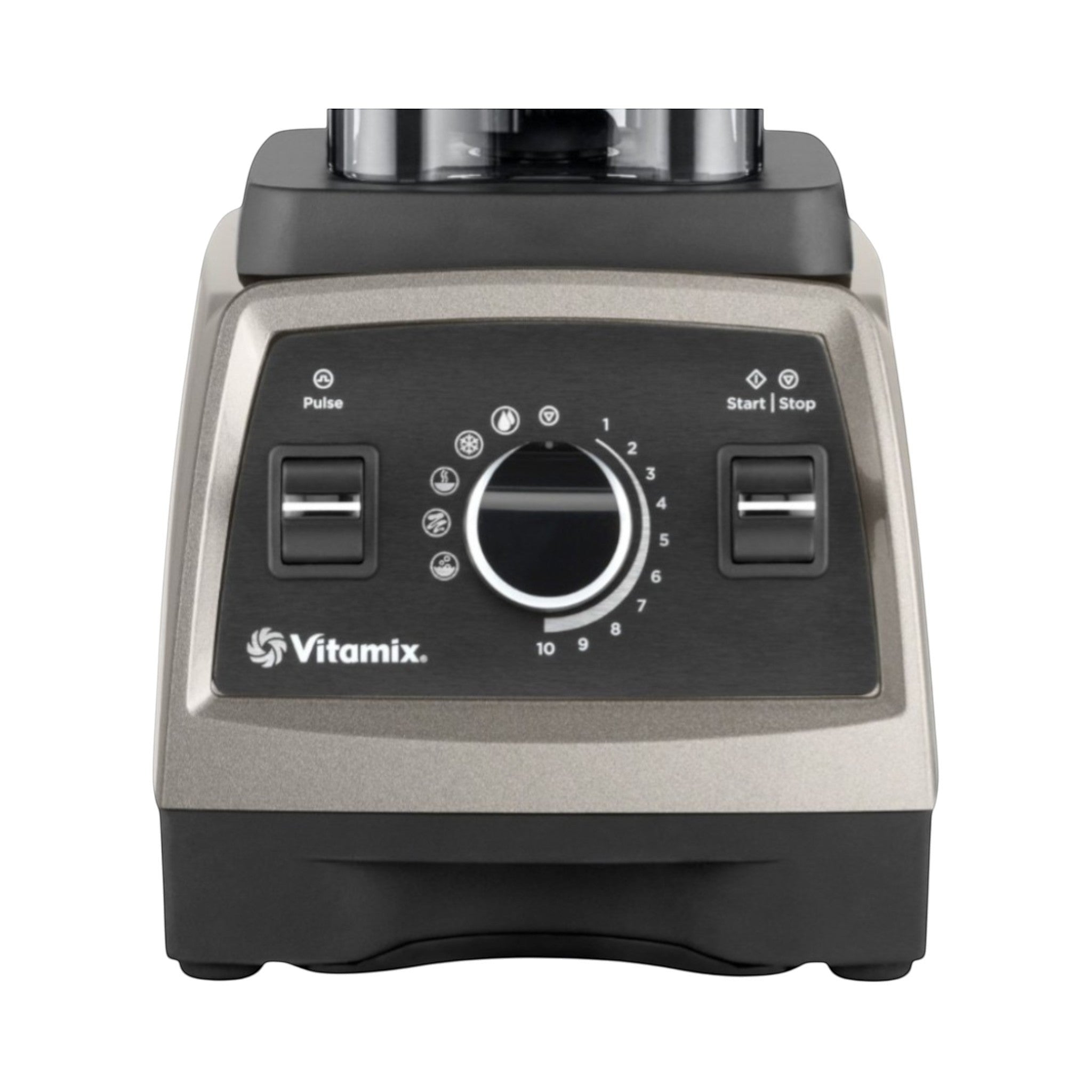 Vitamix Pro 750 Bedienfeld mit fünf Programmen, Drehregler und Pulse-Schalter, Perlgrau
